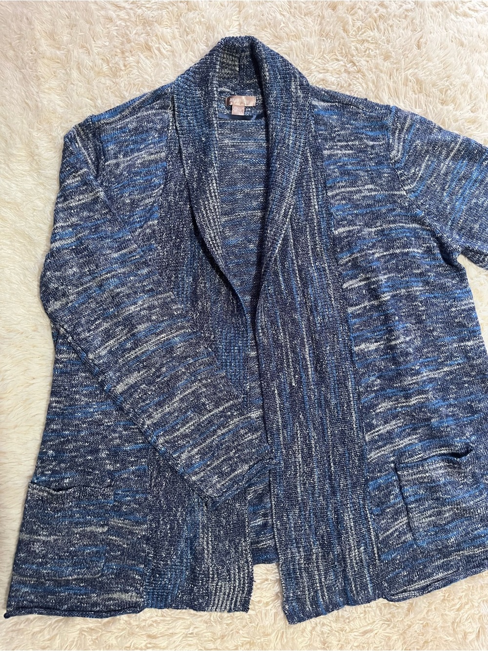 White Stag Cozy Blue Marled Shawl Collar Sweater Cardigan